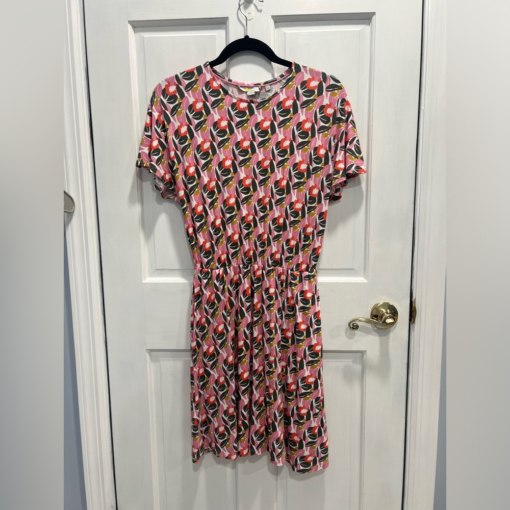 BODEN Flutter Sleeve Jersey POCKETS Dress In Abstract Bloom SIZE 6P Pre Loved